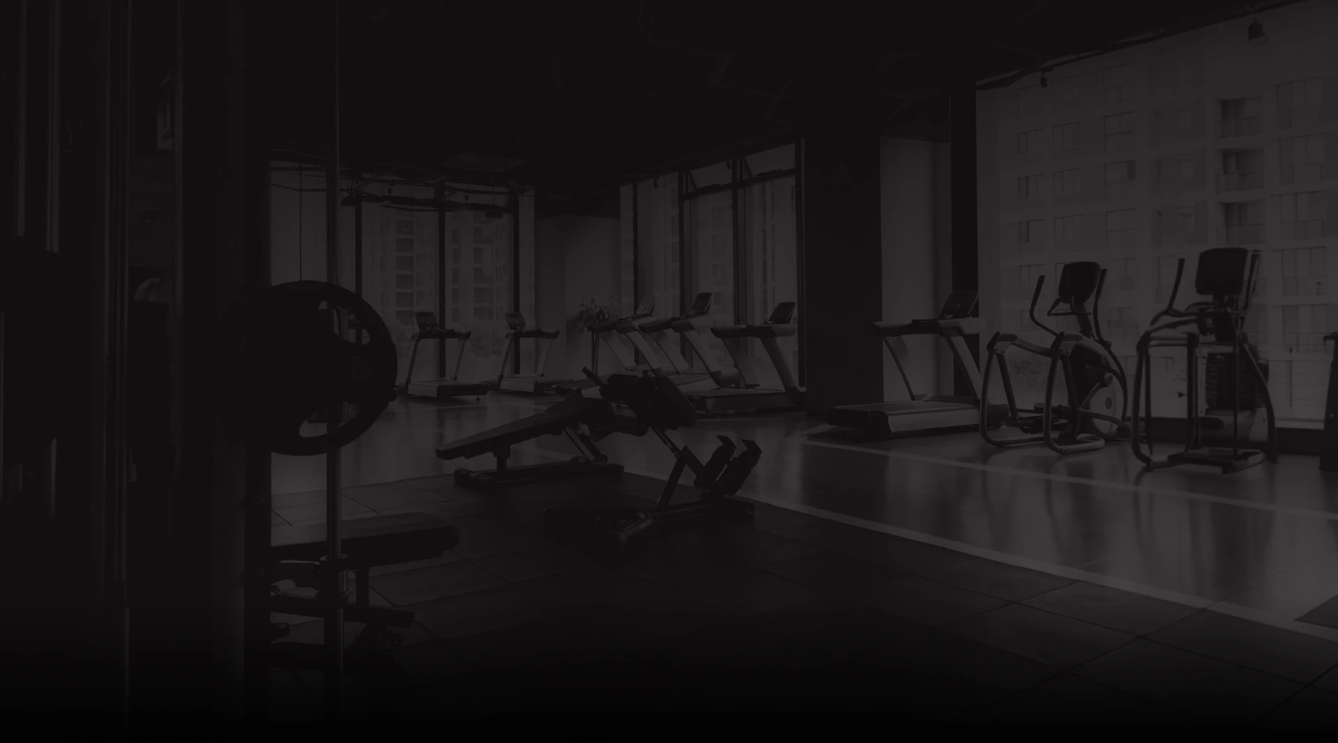 Dim gym with treadmills and cardio machines