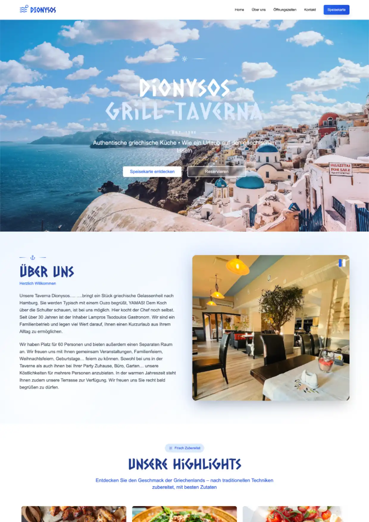 Projekt, Screenshot, Template, Example of Zeus Taverne Hamburg Website
