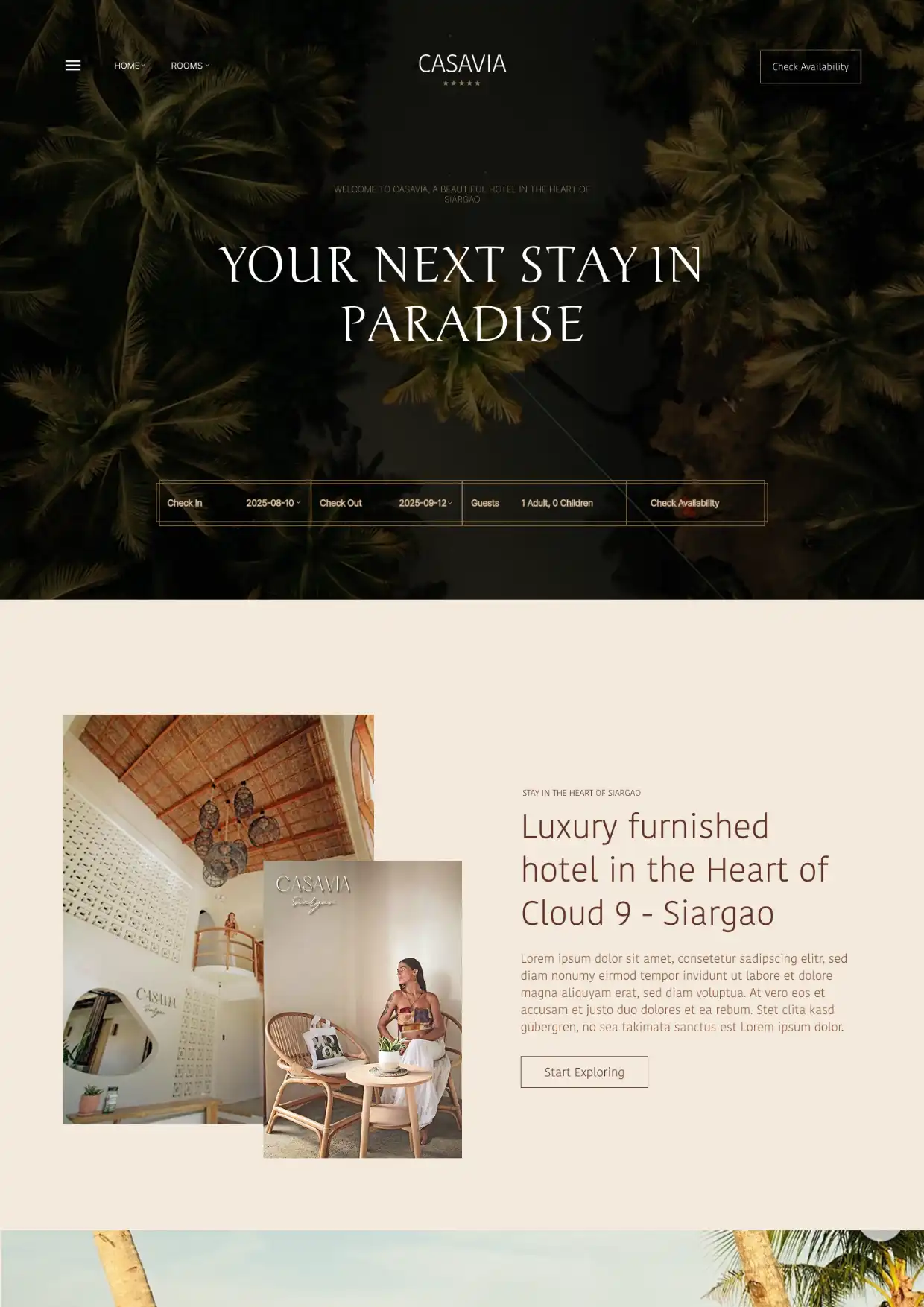 Hotel Website Siargao Paradise. Projekt vorschau
