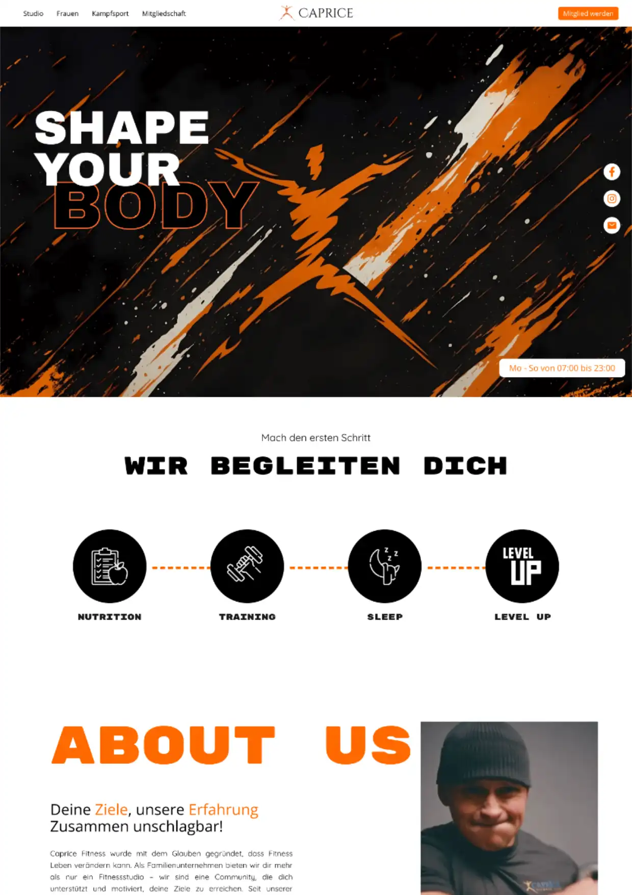 Projekt, Screenshot, Template, Example of Caprice Fitness Club Hamburg Website