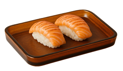Nigiri 2 piece of seared salmon on tray