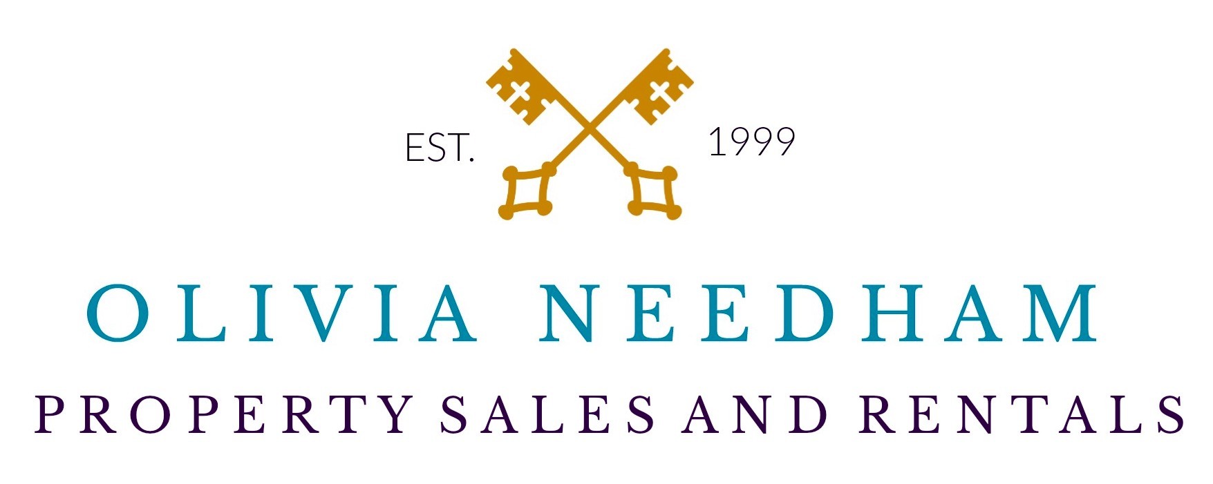 Logo with two crossed gold keys above the text 'EST. 1999' and the company name 'Olivia Needham Property Sales and Rentals'.