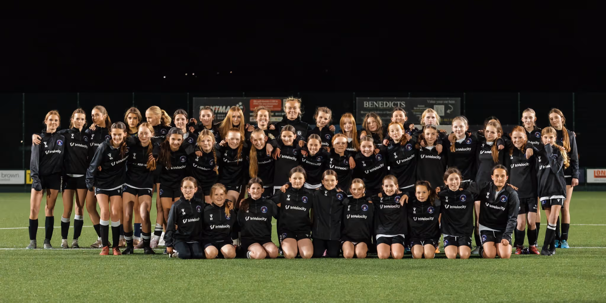 PTFC Pathway squad group photo in InVelocity-sponsored kit