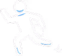 White stick figure running forward with motion lines behind.
