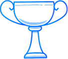 Blue neon-style trophy cup icon with handles on both sides.