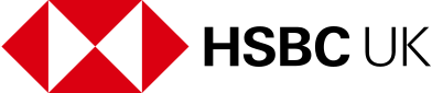 HSBC bank logo with red geometric shapes forming a hexagon.