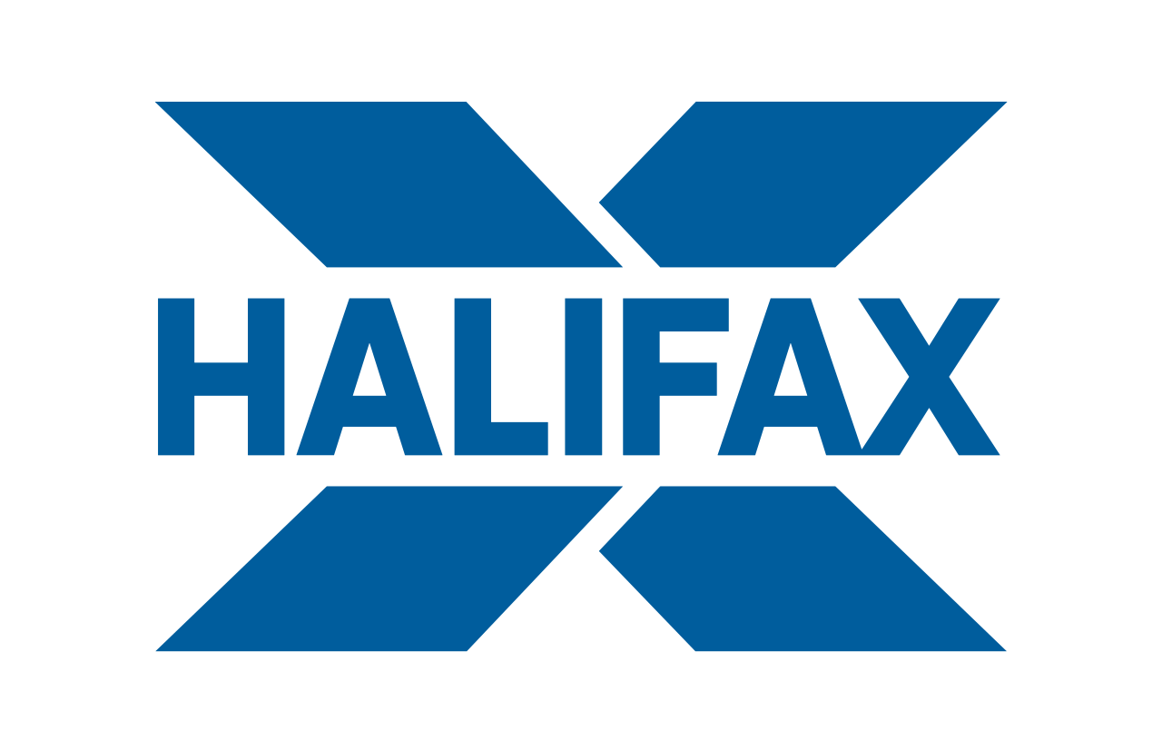 Blue Halifax logo with stylized X shapes surrounding the name.
