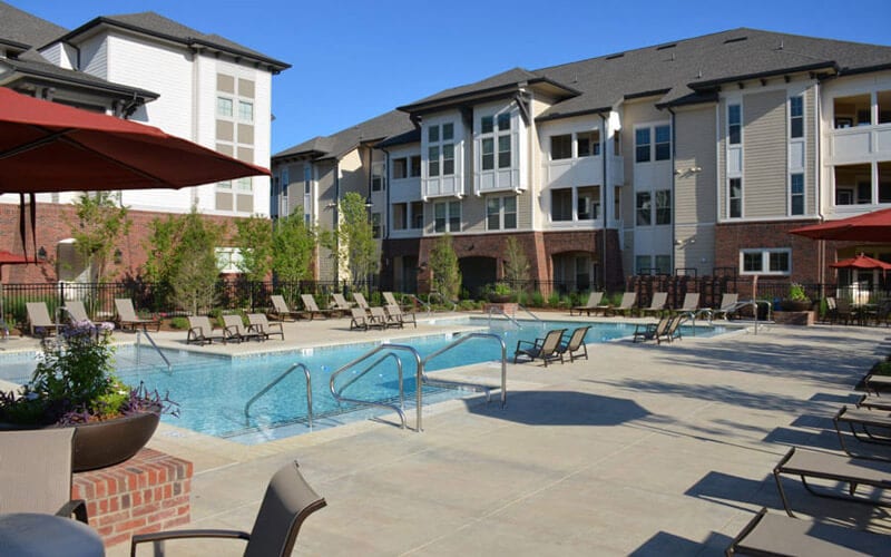apartment pool and lounge area