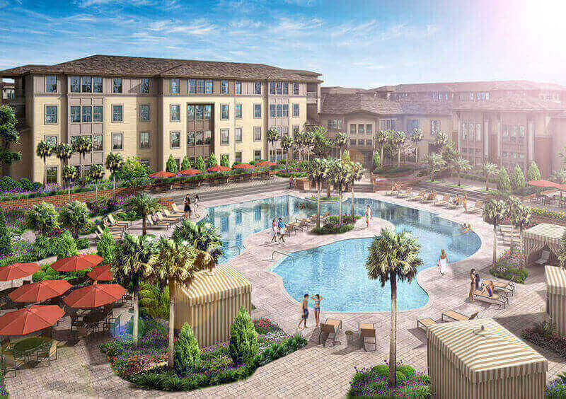  apartment pool and lounge illustration