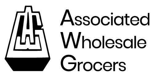 Logo of Associated Wholesale Grocers with stylized letters AWG forming a geometric shape to the left of the full name.