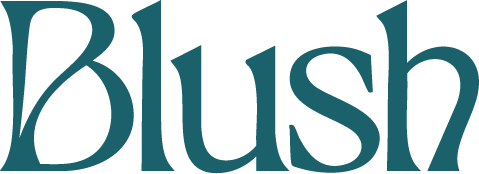 Blush brand logo in dark teal stylized text.