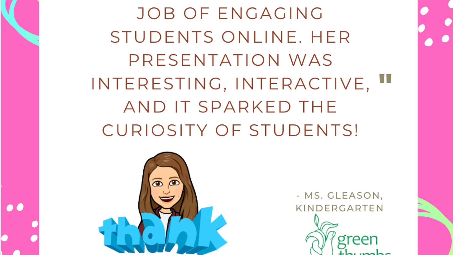 Card of appreciation, with teacher avatar