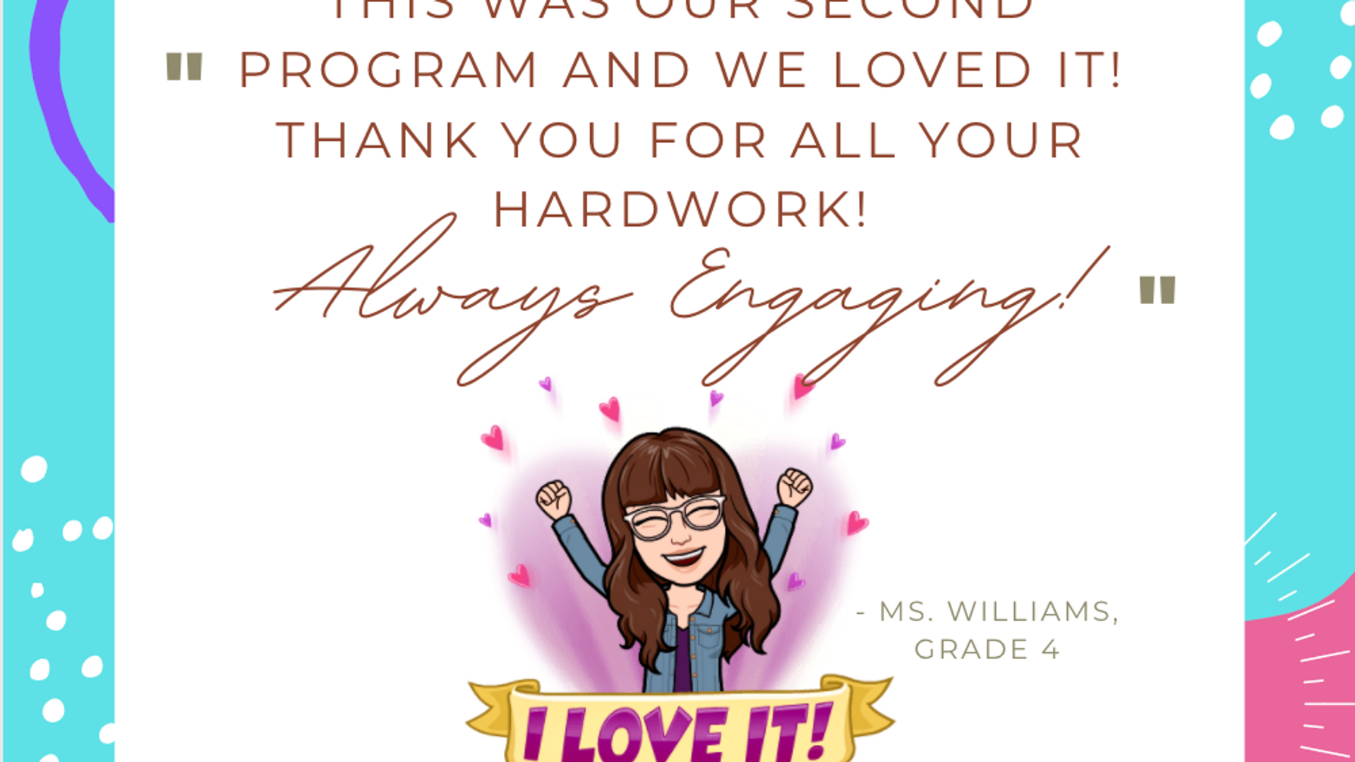 Card of appreciation with teacher avatar