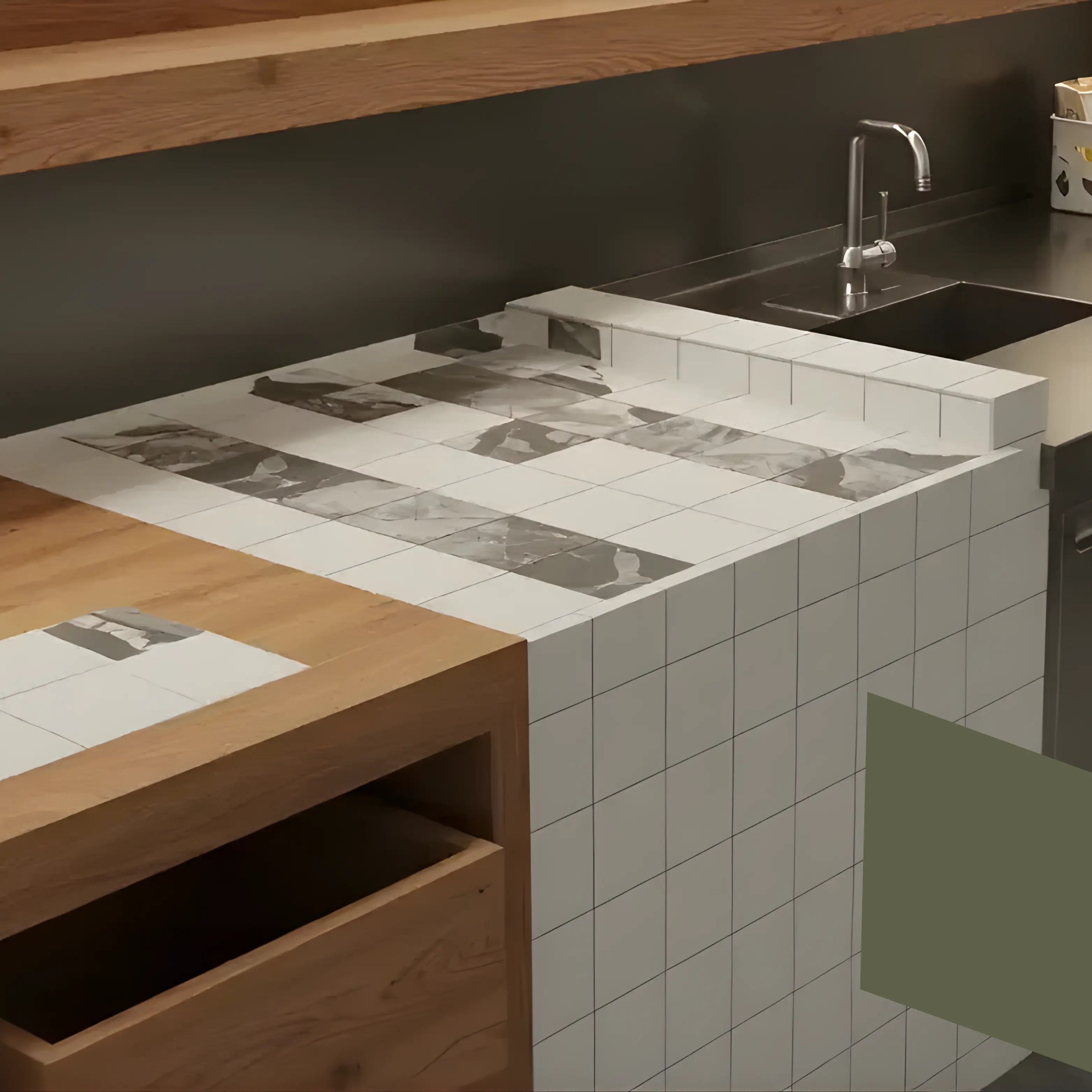 Built-in bedroom storage beside the bed at Olympic Village