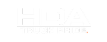 HDA Truck Pride logo with bold white letters on a black background.