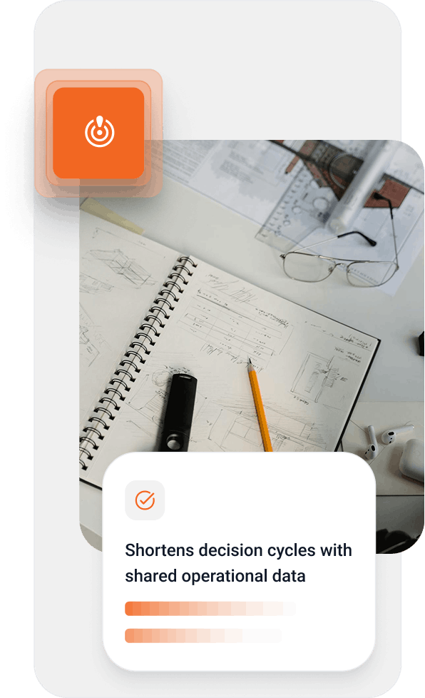 Desk with open spiral notebook containing technical sketches and notes, a pencil, eyeglasses, and AirPods nearby.