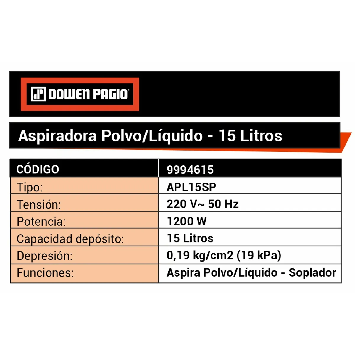 Aspiradora Polvo/Líquido - 9994615 | Dowen Pagio