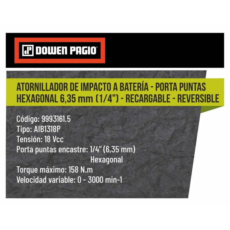Atornillador de Impacto a Batería - 9993161.5 | Dowen Pagio