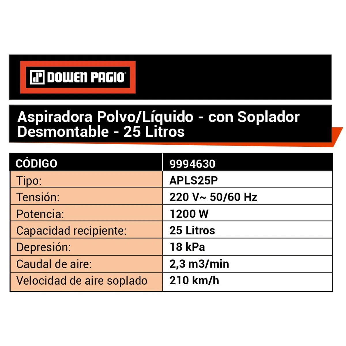 Aspiradora Polvo/Líquido - 9994630 | Dowen Pagio