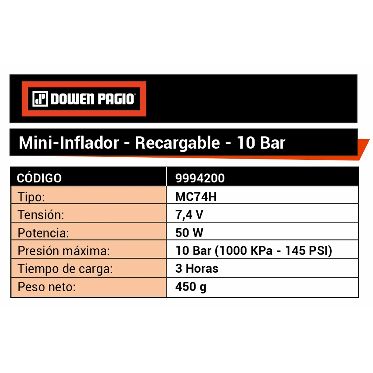 Compresor de Aire - Recargable - 7,4 V - 9994200 | Dowen Pagio