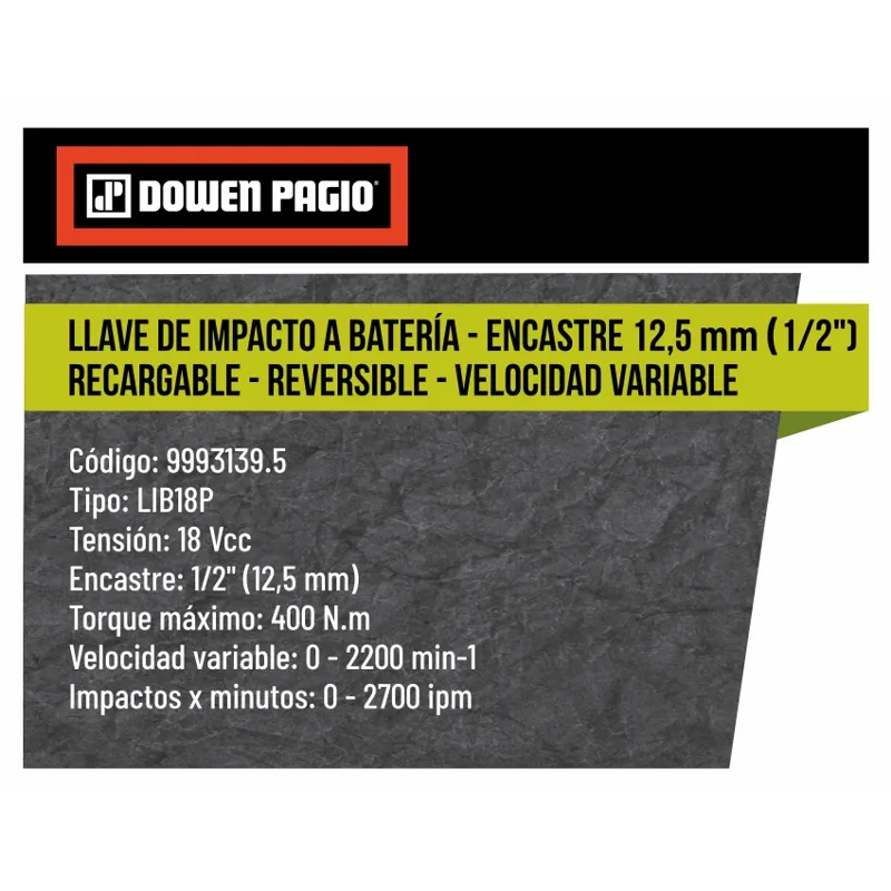 Llave de Impacto a Batería - Encastre 1/2" - 9993139.5 | Dowen Pagio