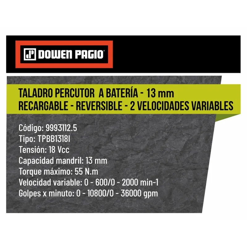 Taladro Percutor a Batería - Brushless - 13 mm - 9993112.5 | Dowen Pagio