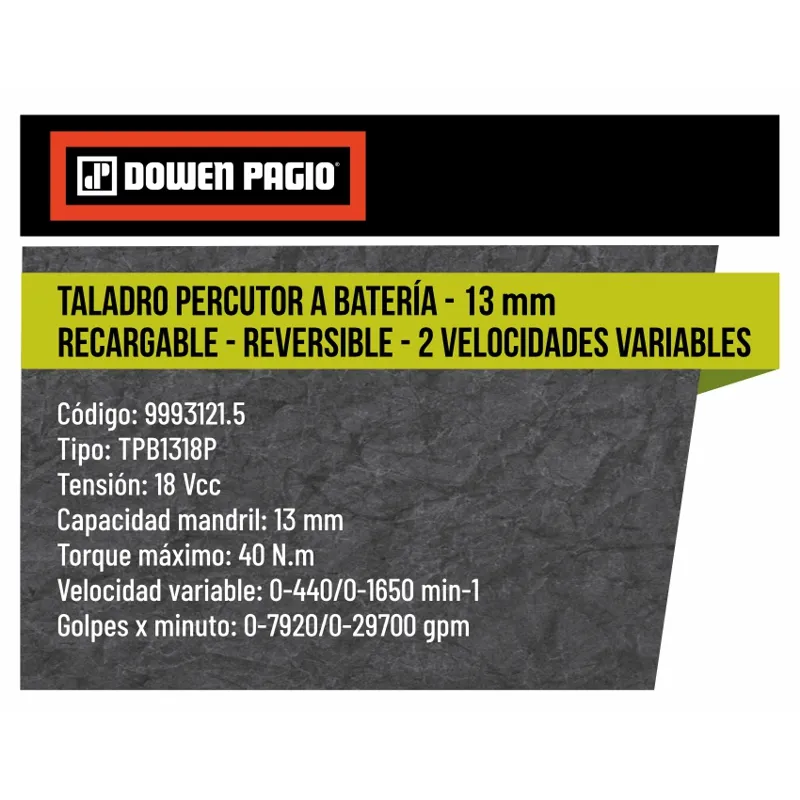 Taladro Percutor a Batería - 13 mm - 9993121.5 | Dowen Pagio
