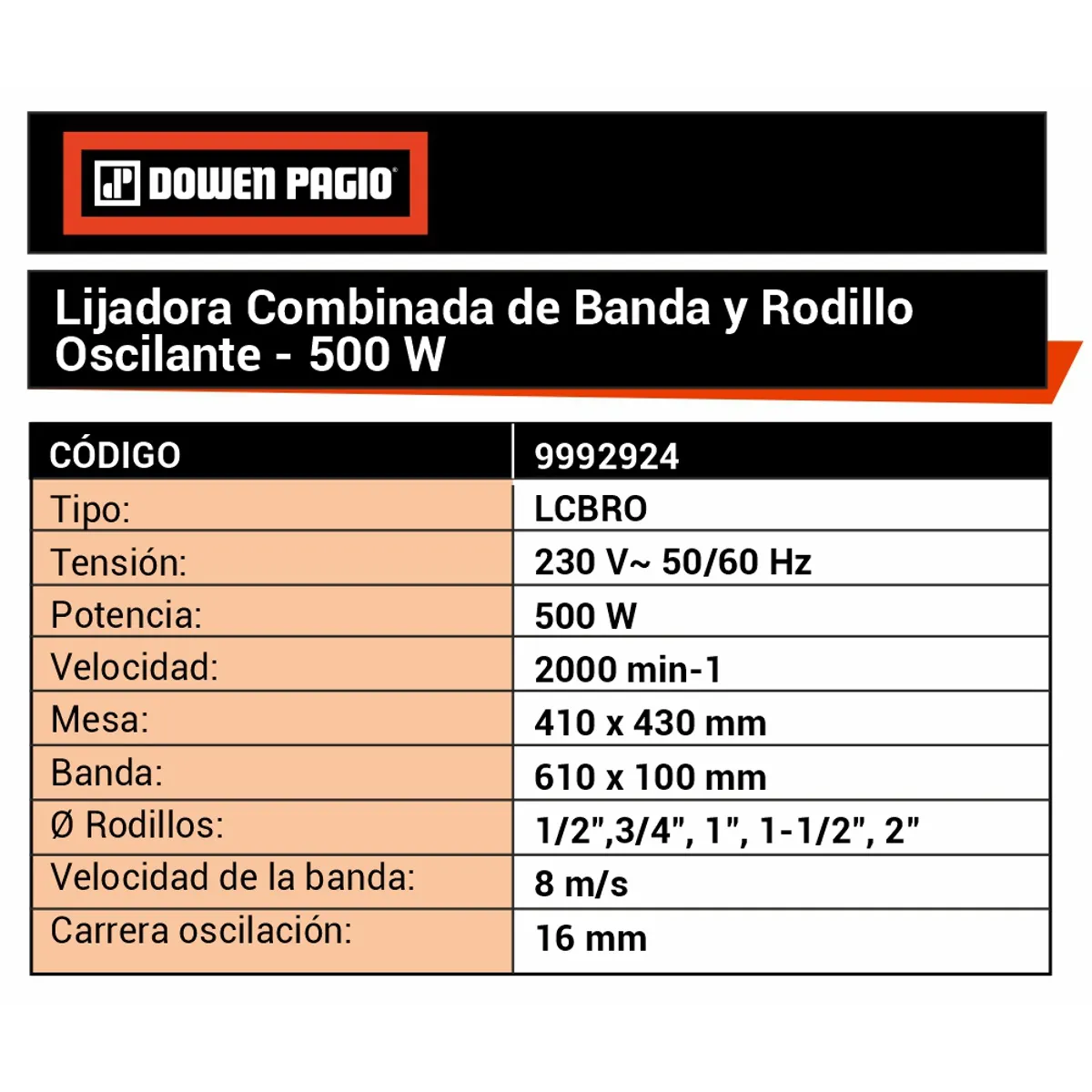 Lijadora Combinada de Banda y Rodillo - 9992924 | Dowen Pagio