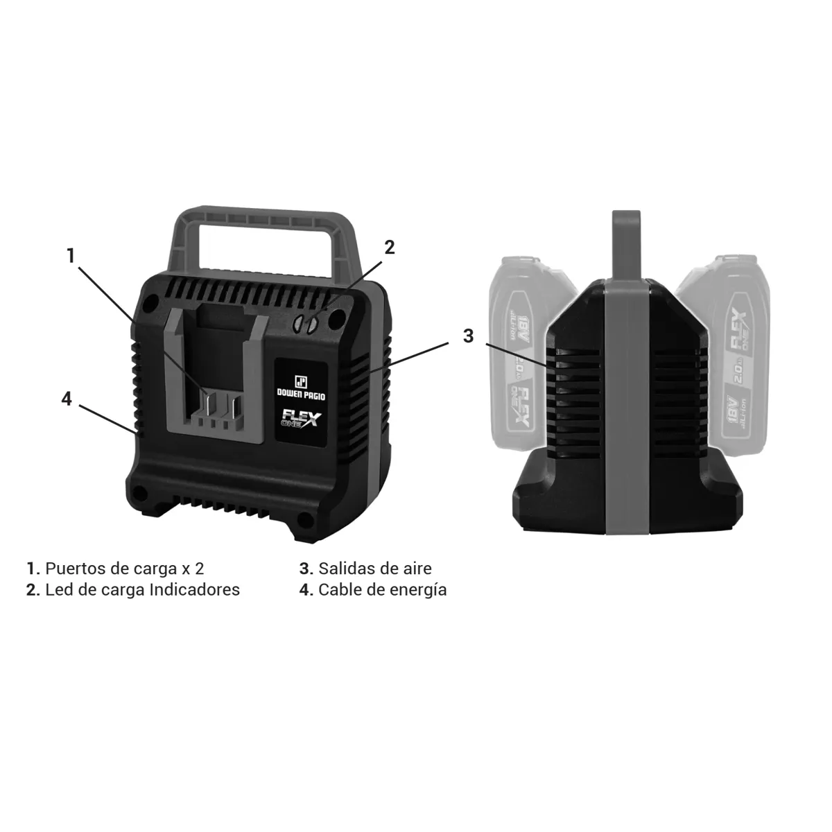 Cargador para Baterías 18 V - Doble Puerto - Flex One - 9998156 | Dowen Pagio