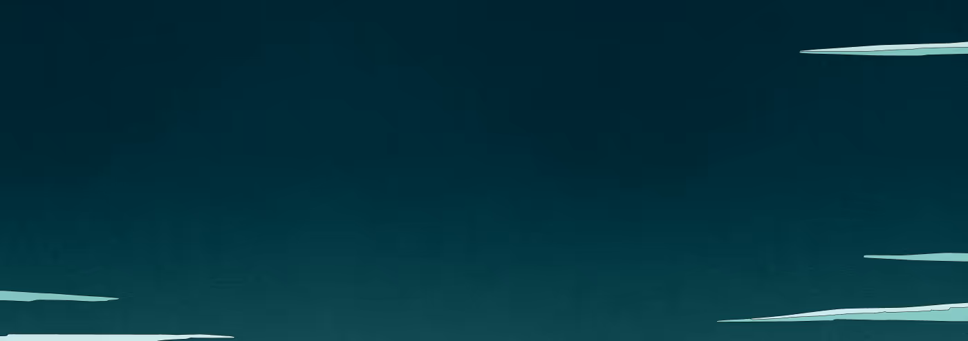 Dark teal gradient background with elongated light blue abstract shapes on the edges.