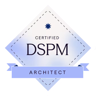 Certified DSPM Architect badge with a star symbol above the text on a diamond-shaped background.
