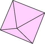 Three-dimensional pink geometric shape with intersecting triangular and quadrilateral faces.