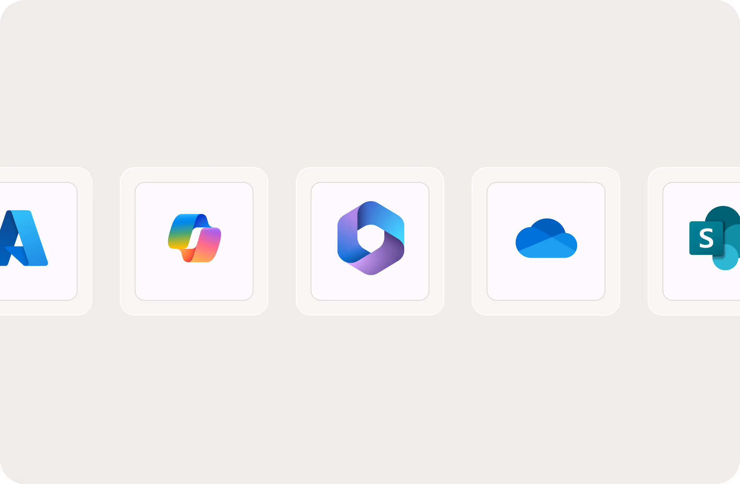 Row of icons representing Microsoft applications including Azure, Power Automate, Power Apps, OneDrive, and SharePoint.