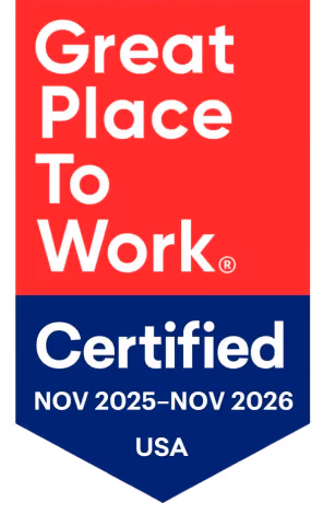 Great Place to Work Certified badge for USA valid from November 2025 to November 2026.