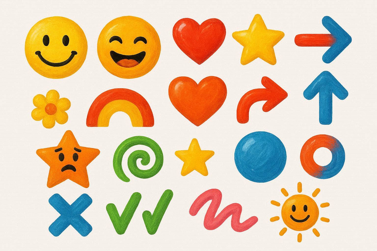 Illustrated Icons and Expressive Symbols - colorful, expressive icon design