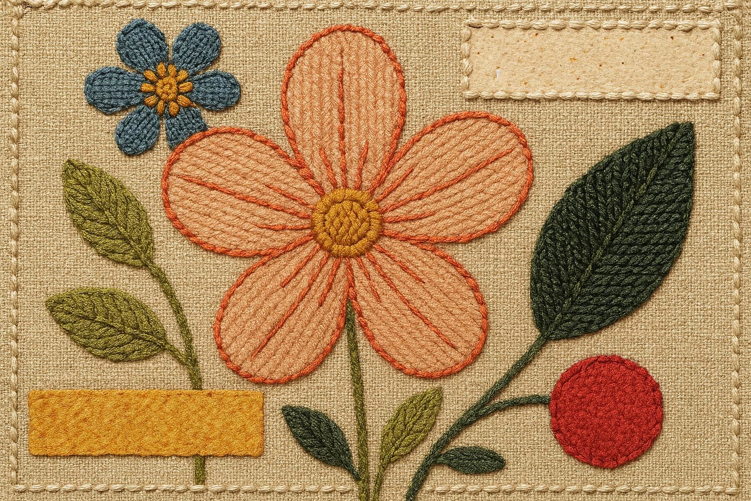 Anti-AI Crafting and Tactile Textures - embroidery effects, fabric textures, and handmade elements