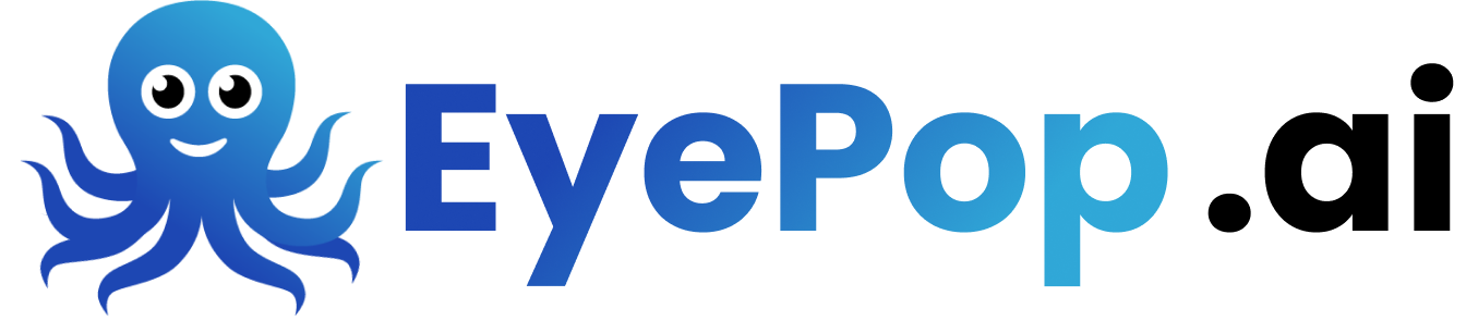 Logo featuring a smiling blue octopus with large eyes next to the blue gradient text 'EyePop'.