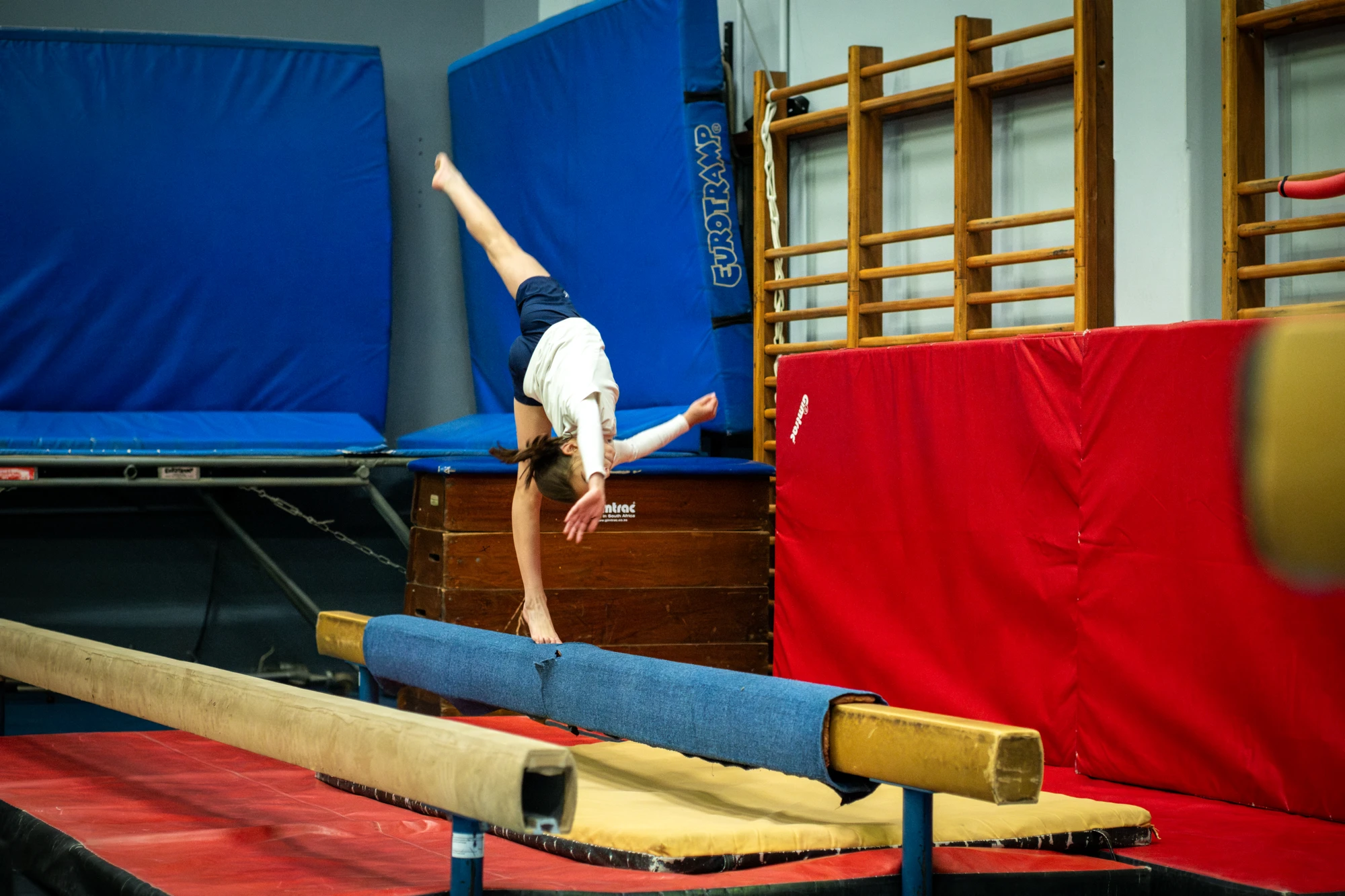Esca Girl Falling On Gymnastics Trampoline