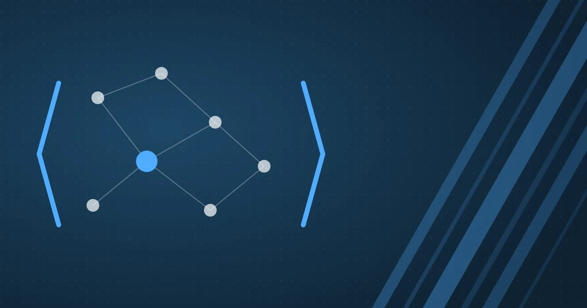 Code brackets around a connected entity graph, representing schema and structured data