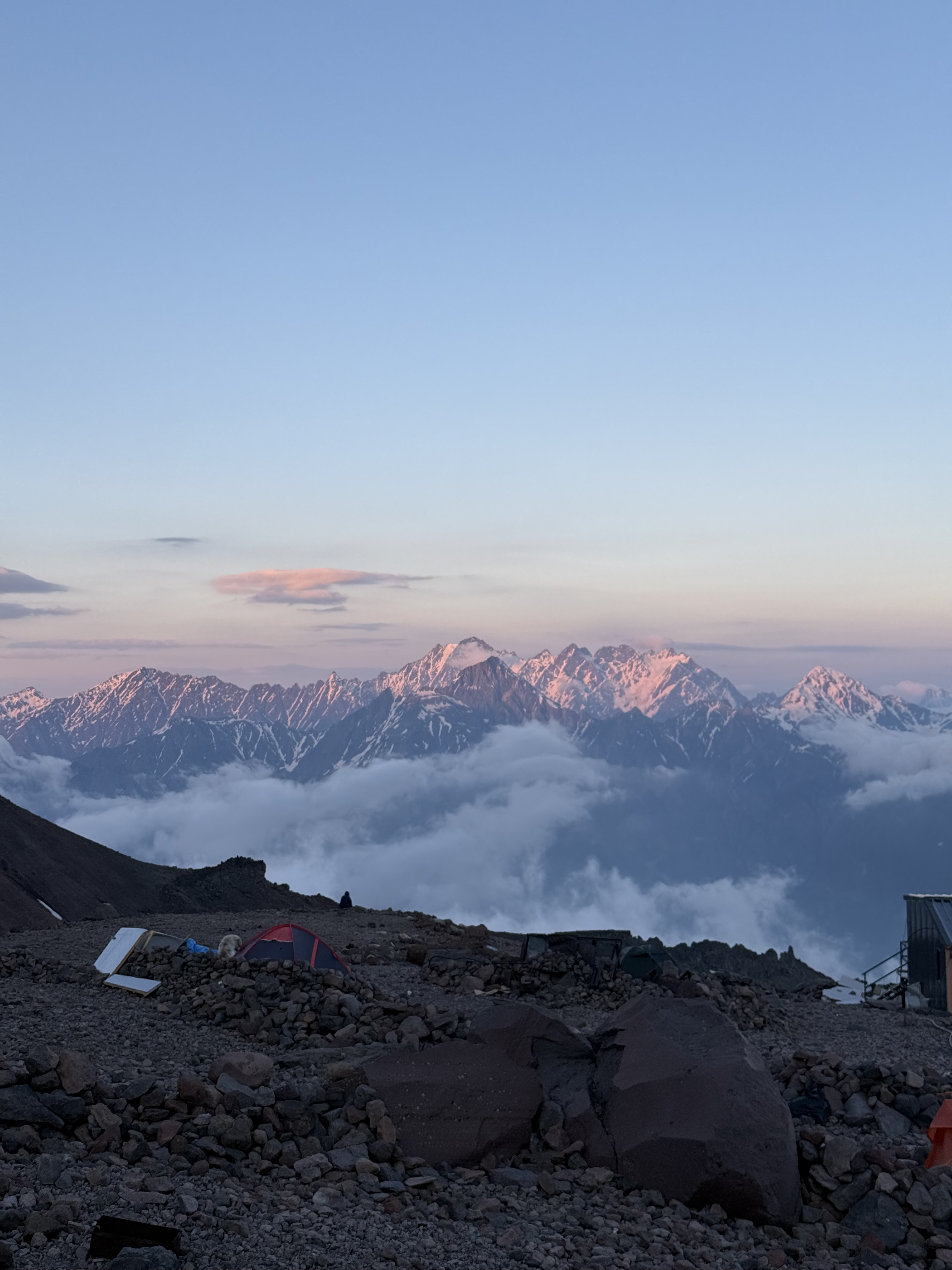 Evening view over the Caucasus from camp