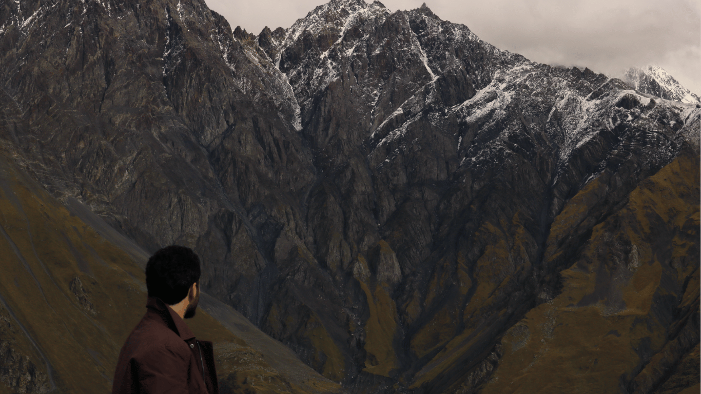 Below the rock face of Mt. Kazbek