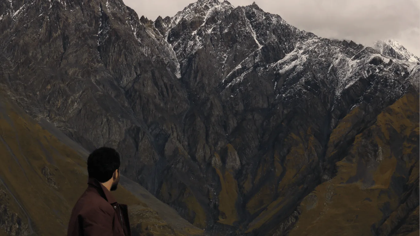 Below the rock face of Mt. Kazbek