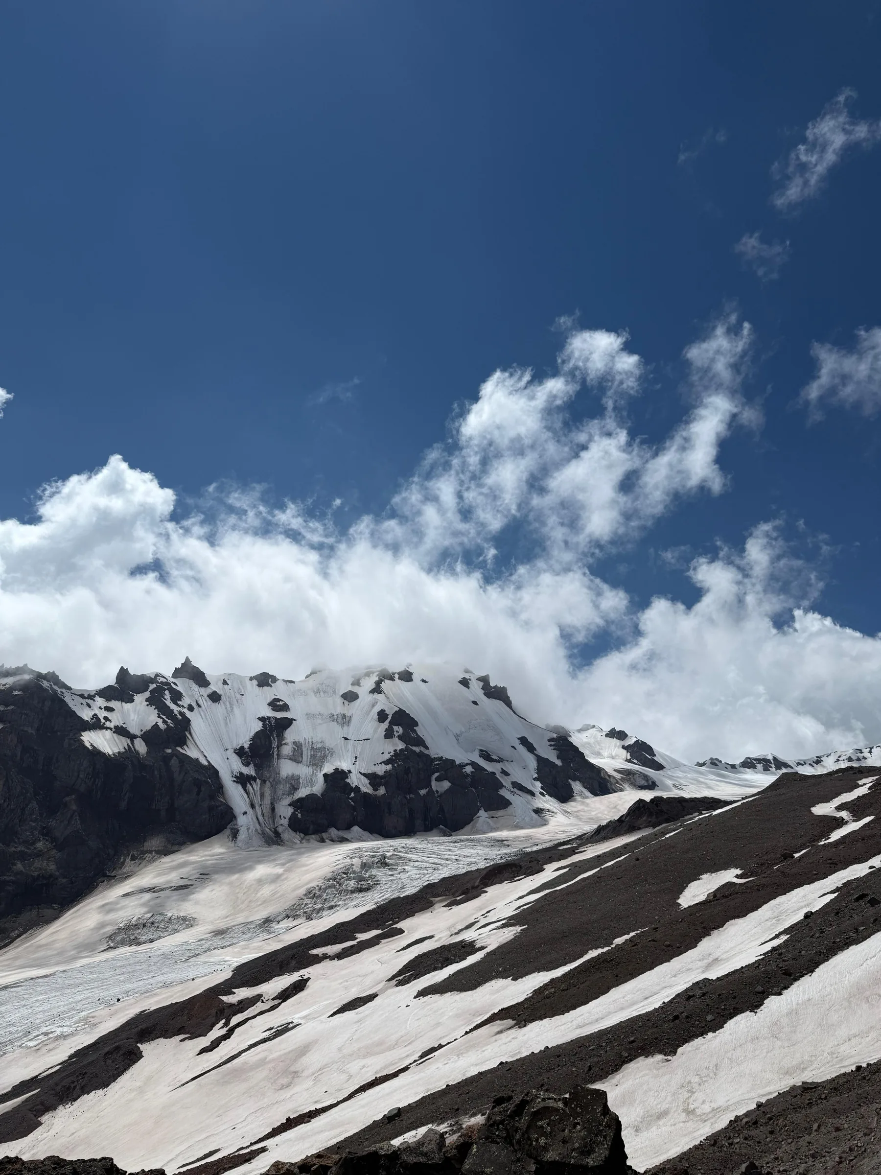 The glacier below the Kazbek summit ridge
