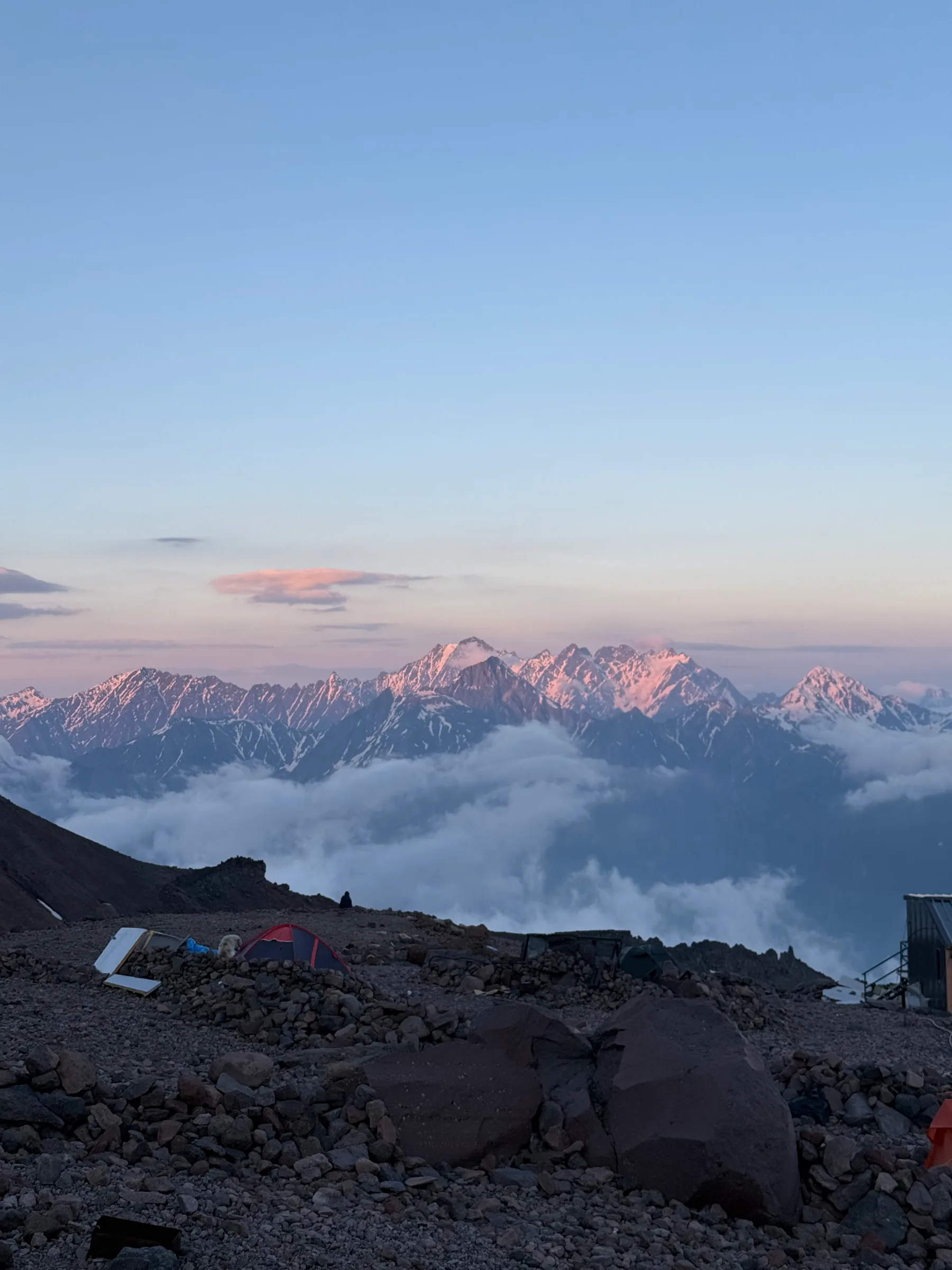 Evening view over the Caucasus from camp