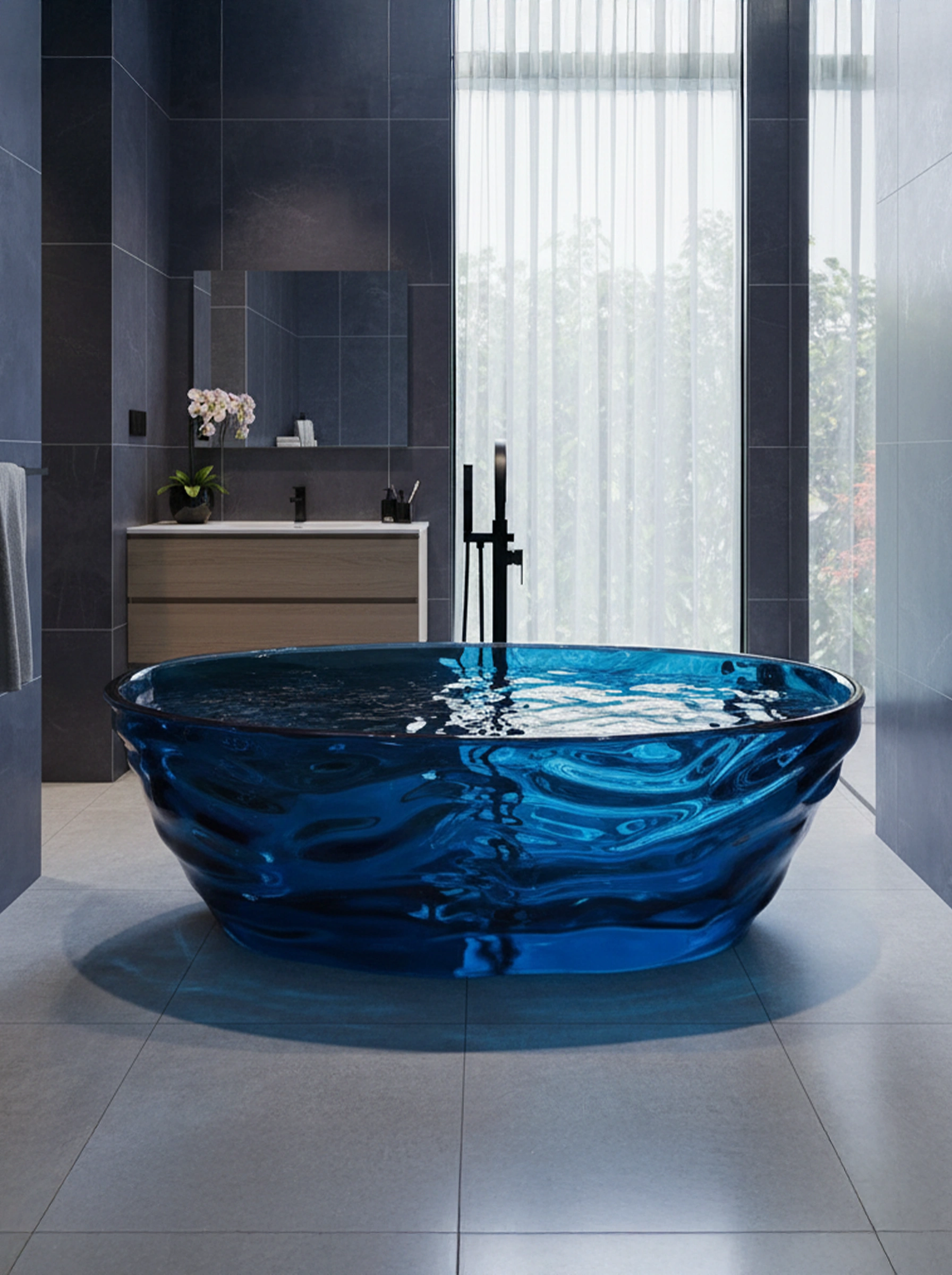 Aquaire sculptural blue freestanding bath