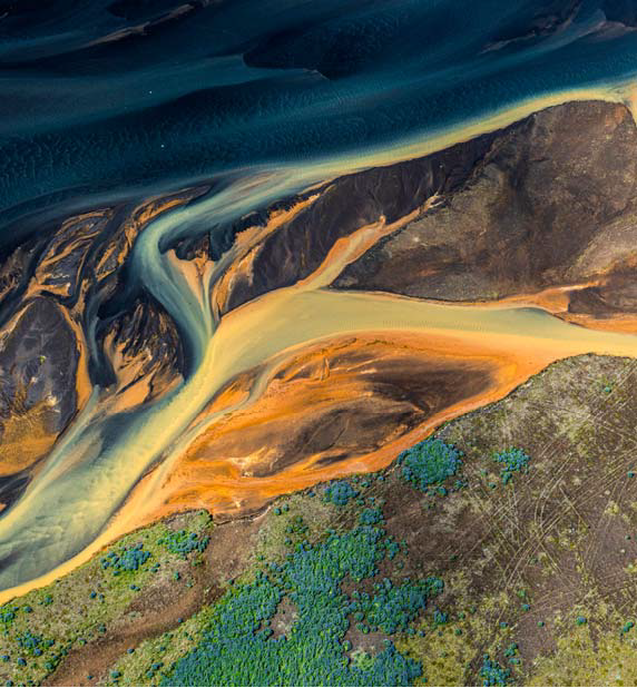 Aerial view of braided river channels