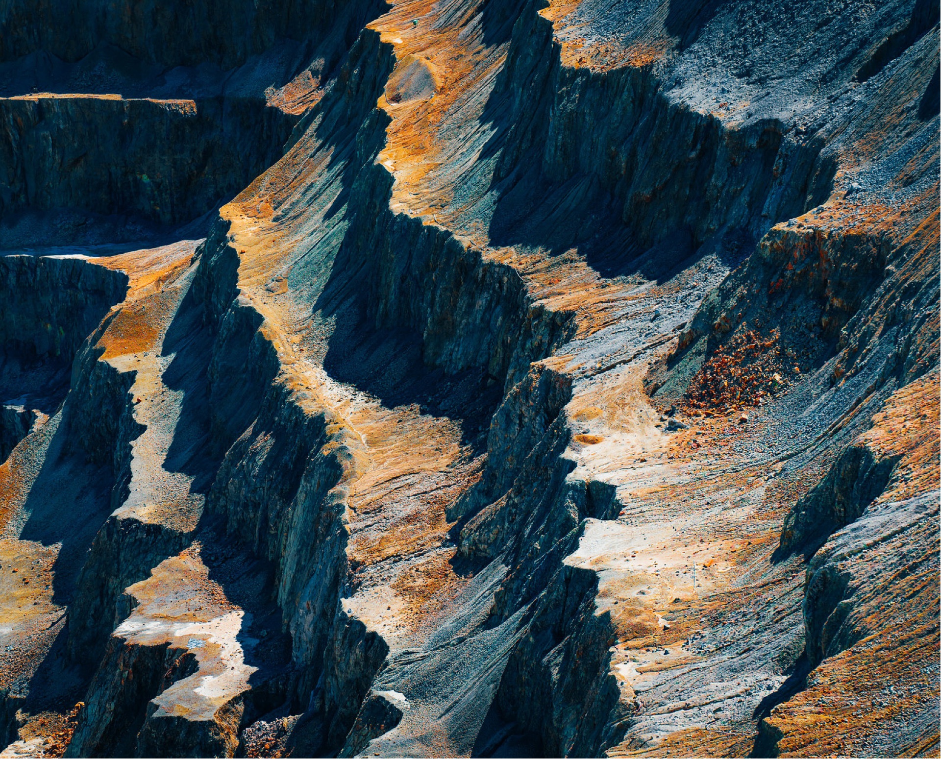 Aerial view of a rugged mountain landscape