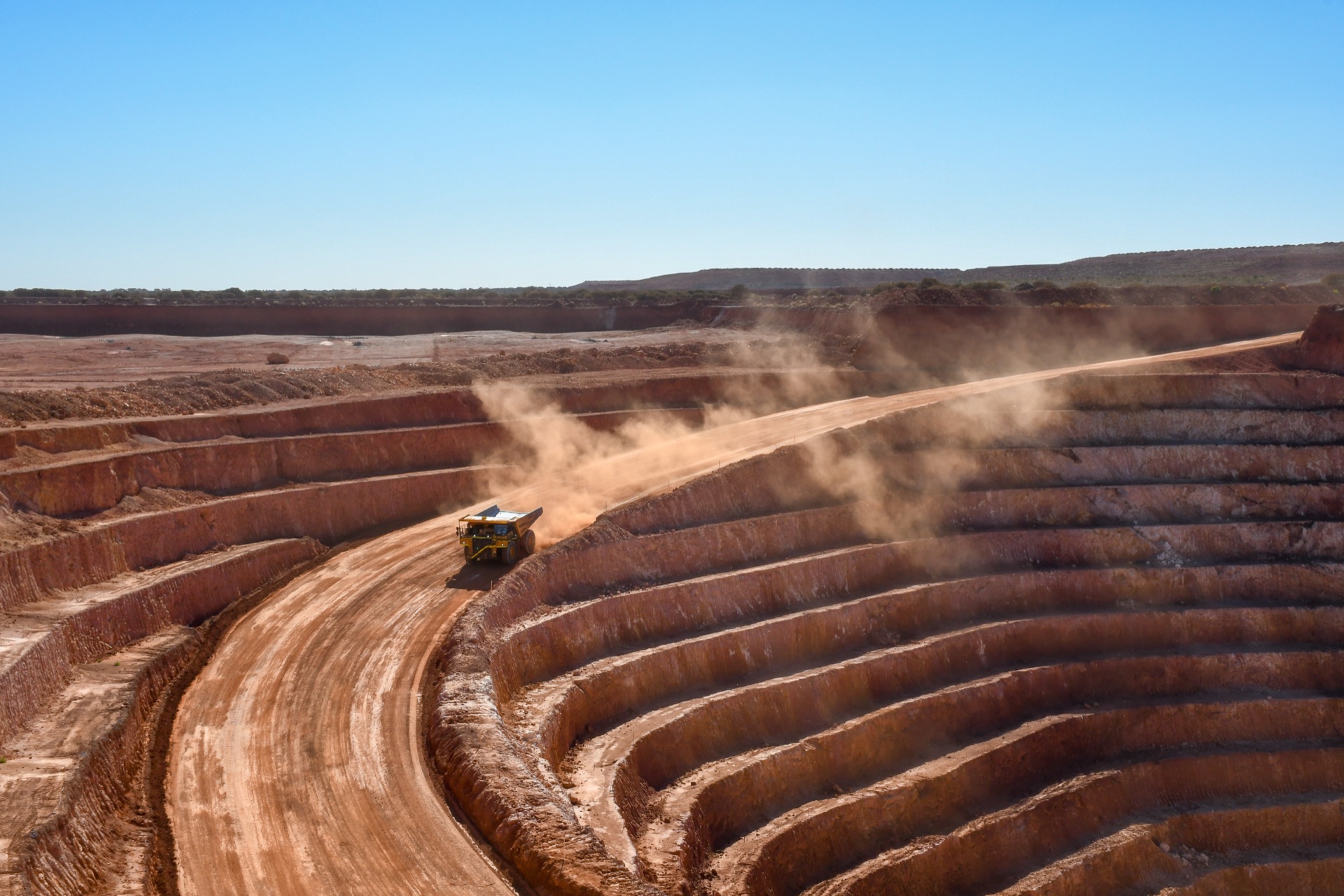 Aerial view of an open pit mine
