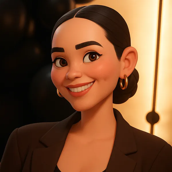 Polina Sviridova, smiling woman in brown blazer with yellow neon glow frame, HR Generalist.