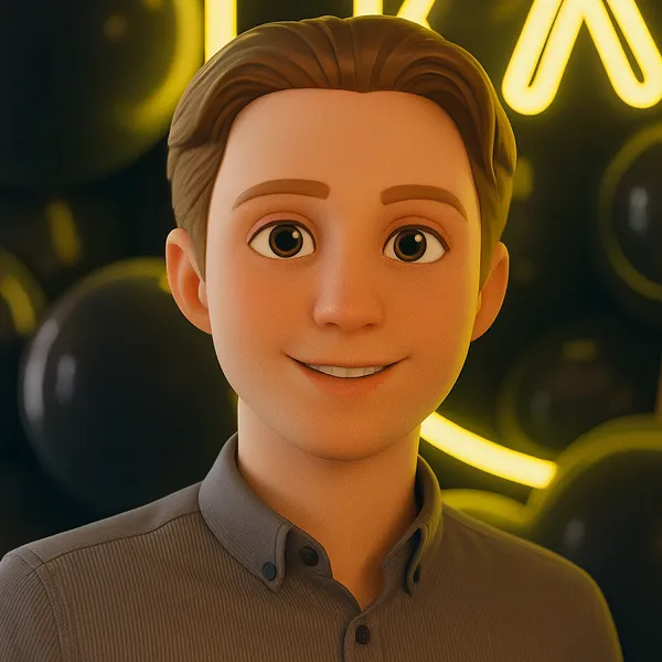 Iegor Ivanenko, smiling man in collared shirt with yellow neon glow frame, CEO.